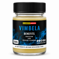 A bottle of Vimbela 200ml from Seamoss Africa, used for traditional spiritual protection and energetic cleansing.