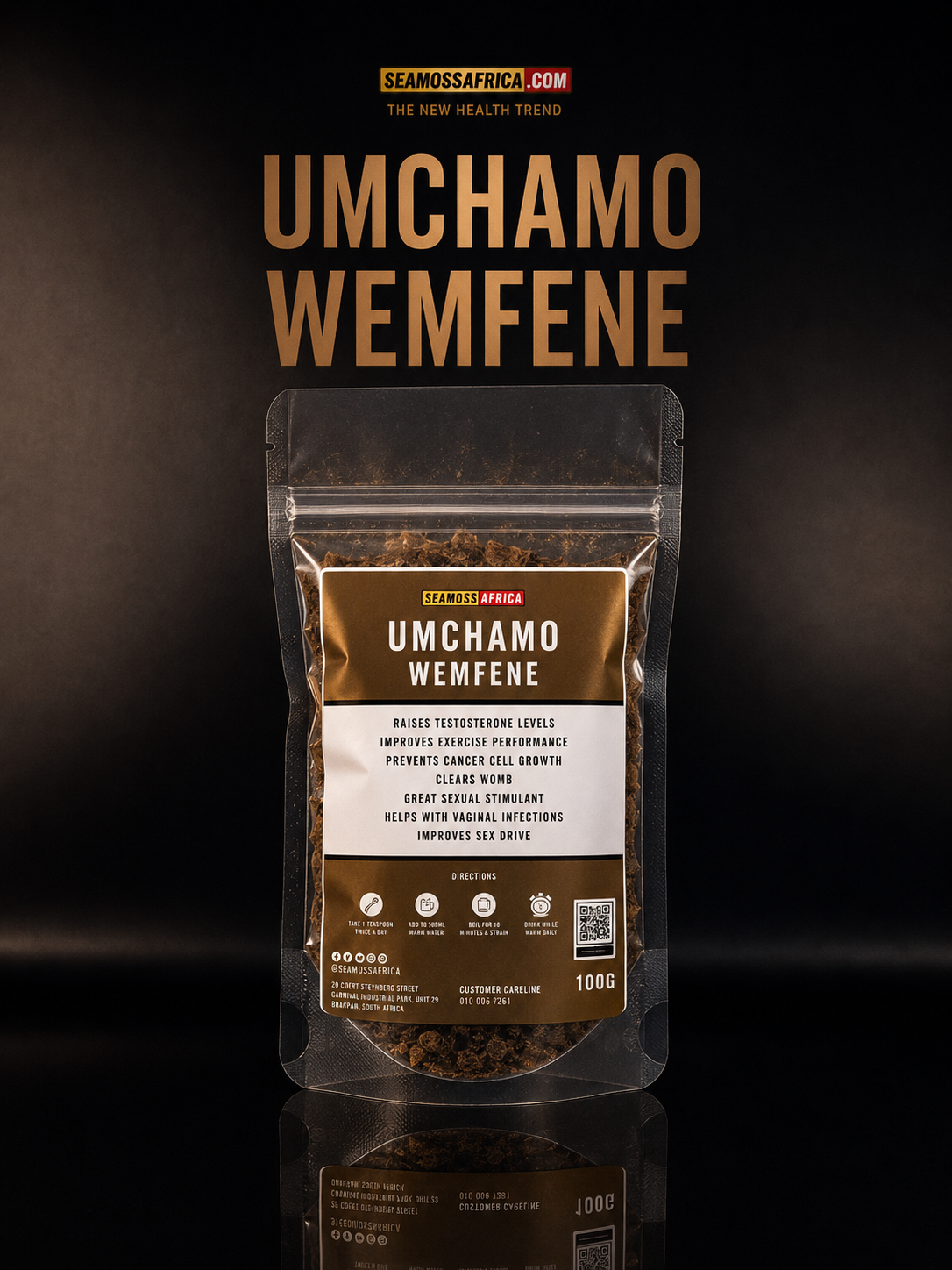 100g pack of pure Umchamo Wemfene traditional herbal remedy - Seamoss Africa 2026