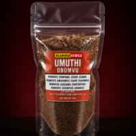 A package of Umuthi Obomvu 50g from Seamoss Africa, used for traditional spiritual cleansing, curse removal, and bad luck restoration.
