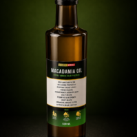 A bottle of Macadamia Oil 500ml from Seamoss Africa, a premium, multi-purpose oil for cooking and skincare.
