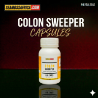 A bottle of pure Colon Sweeper Capsules from Seamoss Africa, used for digestive support, natural detox, and gut health