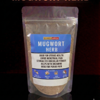 A 50g pack of premium Mugwort Herb from Seamoss Africa, used for uterine health and dream enhancement.
