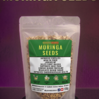 A bottle of pure Moringa Seeds from Seamoss Africa, used for nutritional support and holistic wellness