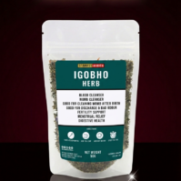 A bottle of pure Igobho Herb 50g from Seamoss Africa, used for traditional detoxification and general wellness tonic.