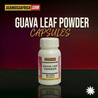 A bottle of pure Guava Leaf Powder Capsules from Seamoss Africa, used for metabolic support, blood sugar regulation, and digestive health