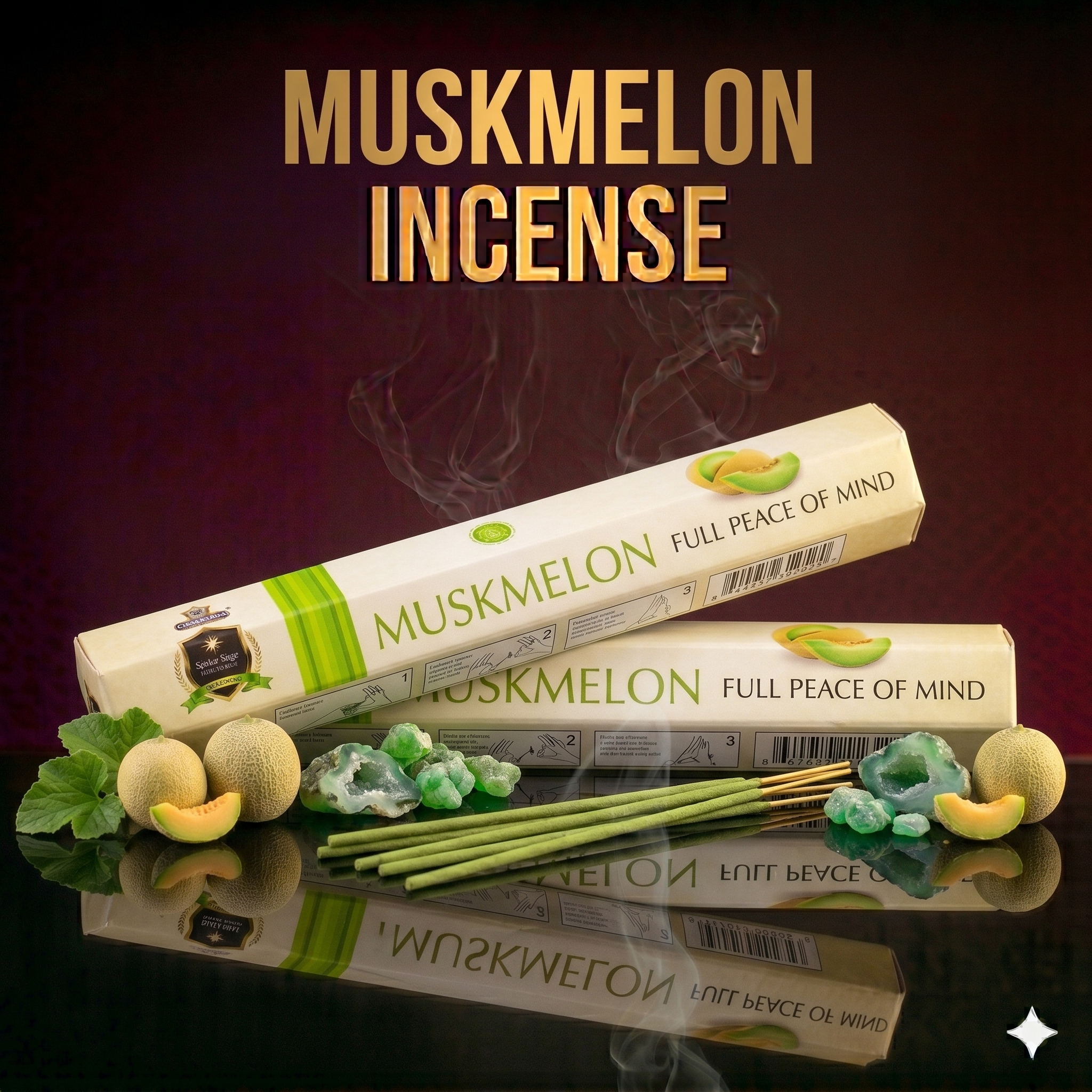 A pack of Muskmelon Incense from Seamoss Africa, used for refreshing home fragrance and emotional balance