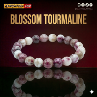 Natural Blossom Tourmaline beads from Seamoss Africa, used for emotional healing, compassion, and self-love.