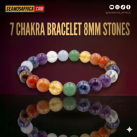 A 7 Chakra Bracelet with 8mm natural stones from Seamoss Africa, designed for energetic alignment and balance.