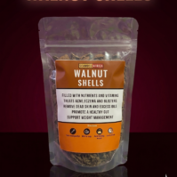 A 100g pack of natural Walnut Shells from Seamoss Africa, perfect for digestive health or homemade skincare scrubs