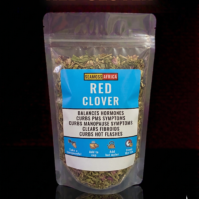 A 50g pack of premium Red Clover Herb from Seamoss Africa, used for hormonal balance and women's health.