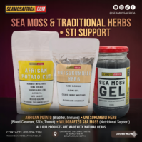 A package of STI Bundle from Seamoss Africa, used for traditional herbal wellness and immune support.