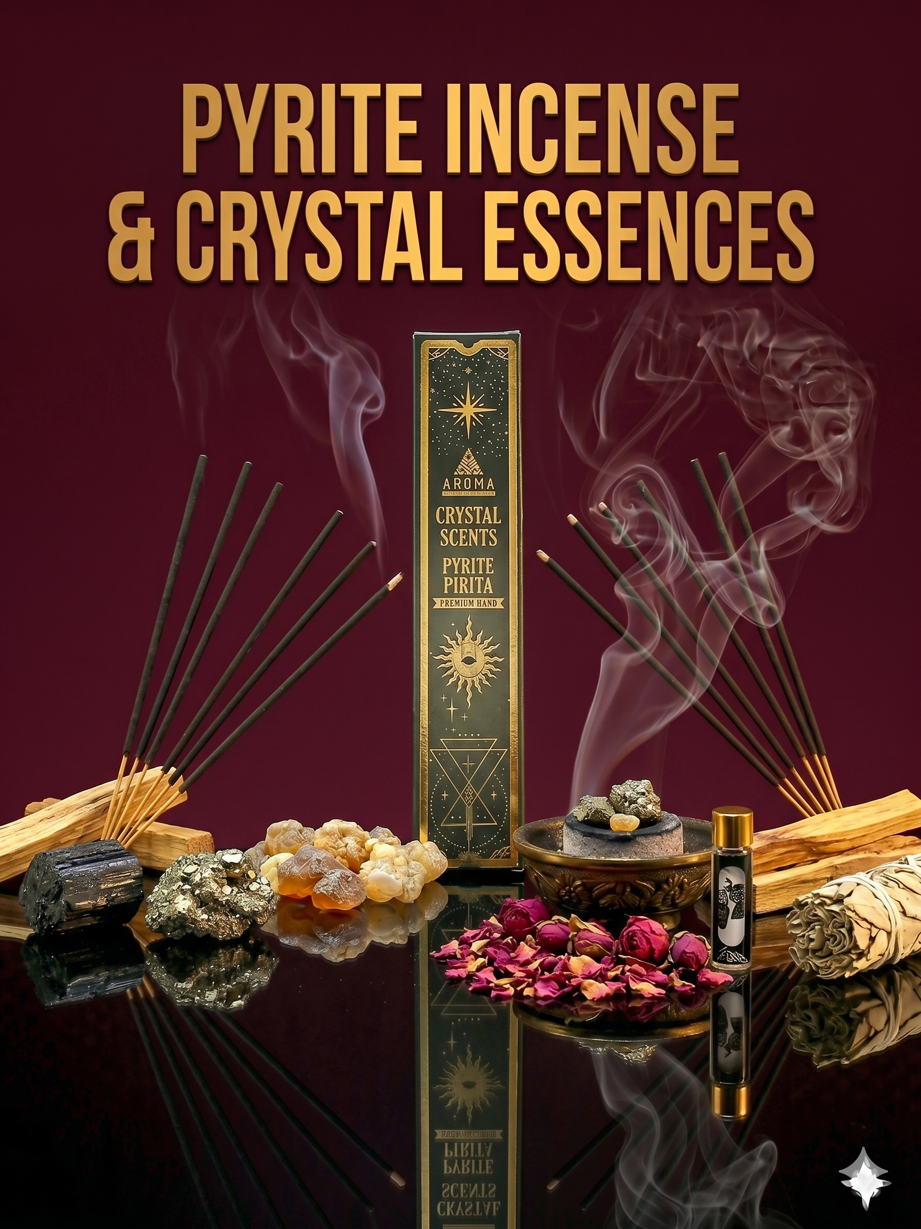 "A pack of Pyrite Incense from Seamoss Africa, used for attracting prosperity, motivation, and energetic protection
