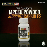 A bottle of pure Mpesu Powder 60 Capsules from Seamoss Africa, used for enhancing vitality, libido support, and traditional wellness