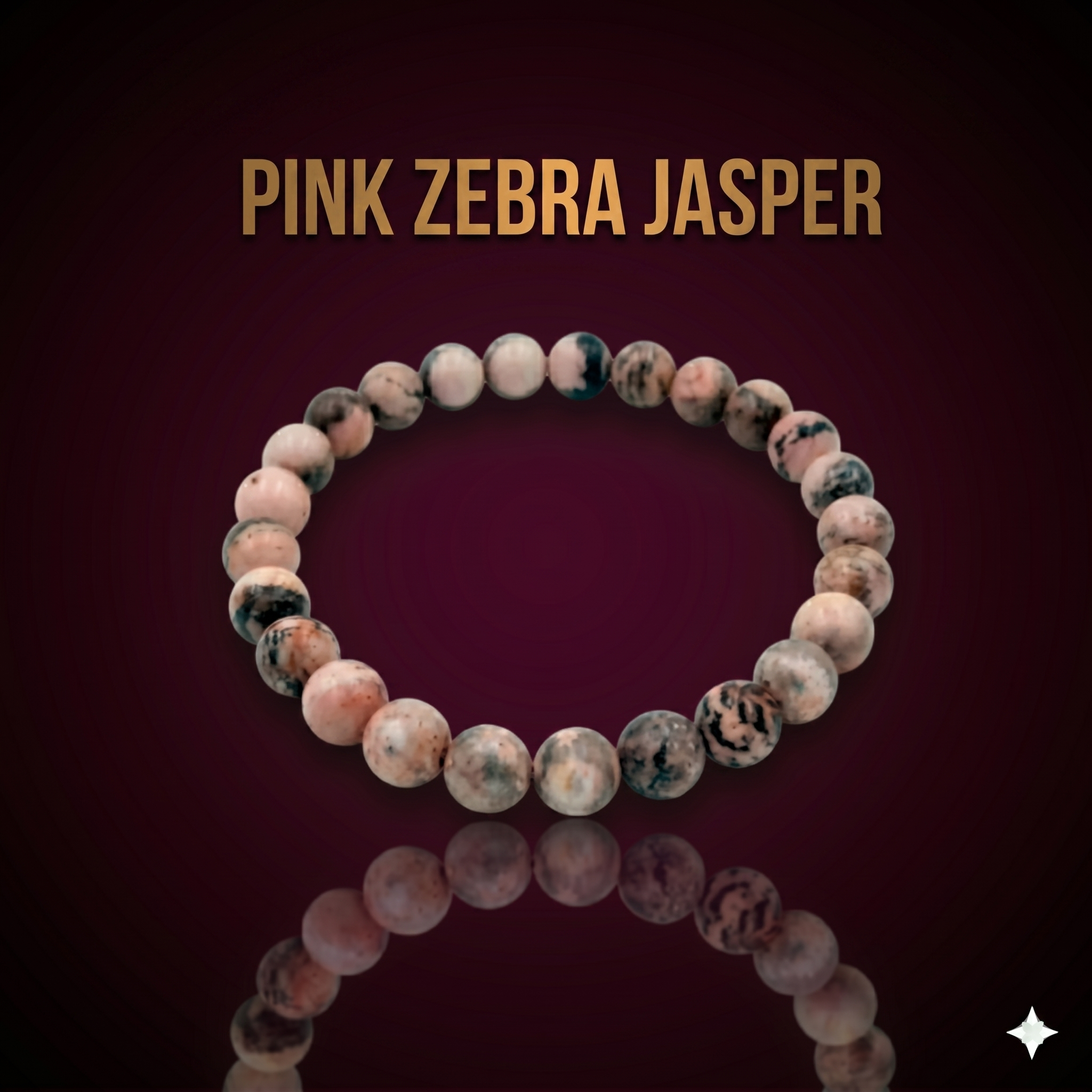 A polished piece of Pink Zebra Jasper from Seamoss Africa, used for grounding and emotional balance.