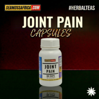 A bottle of pure Joint Pain Capsules from Seamoss Africa, used for joint discomfort and mobility support.
