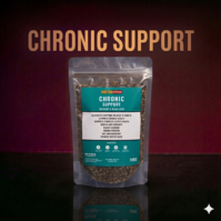 A 100g pack of Chronic Support herbal blend from Seamoss Africa, used for immune defense and liver health