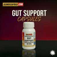A bottle of pure Gut Support Capsules from Seamoss Africa, used for digestive support and gut health