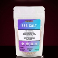 A bottle of pure Sea Salt 500g from Seamoss Africa, used for mineral-rich culinary seasoning and spiritual cleansing.