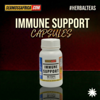 A bottle of pure Immune Support 60 Capsules from Seamoss Africa, used for immune defense, antioxidant support, and daily vitality