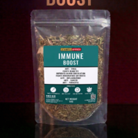 A 50g pack of Immune Boost herbal blend from Seamoss Africa, used for immune defense and systemic health support.