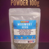 A 50g pack of premium Mugwort Herb from Seamoss Africa, used for uterine health and dream enhancement.