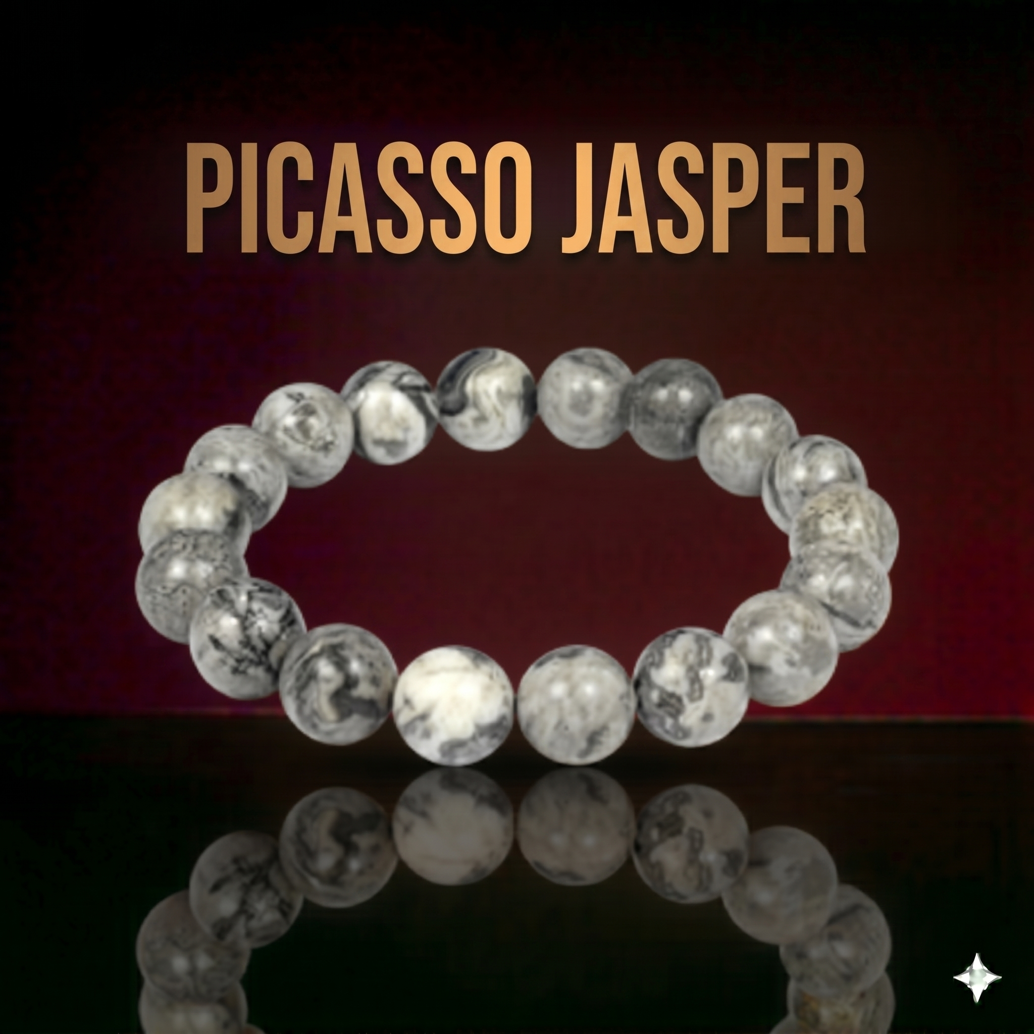 A polished piece of Picasso Jasper from Seamoss Africa, used for creativity, grounding, and mental clarity.