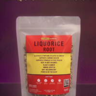 A 100g pack of premium Liquorice Root from Seamoss Africa, used for digestive, kidney, and anti-inflammatory support
