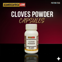 A bottle of pure Cloves Powder Capsules from Seamoss Africa, used for antioxidant support, digestive health, and immune defense.