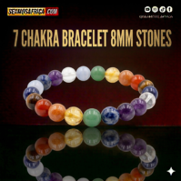 A 7 Chakra Bracelet with 8mm natural stones from Seamoss Africa, designed for energetic alignment and balance.
