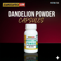 A bottle of pure Dandelion Powder 60 Capsules from Seamoss Africa, used for liver detoxification, digestive health, and natural diuretic support
