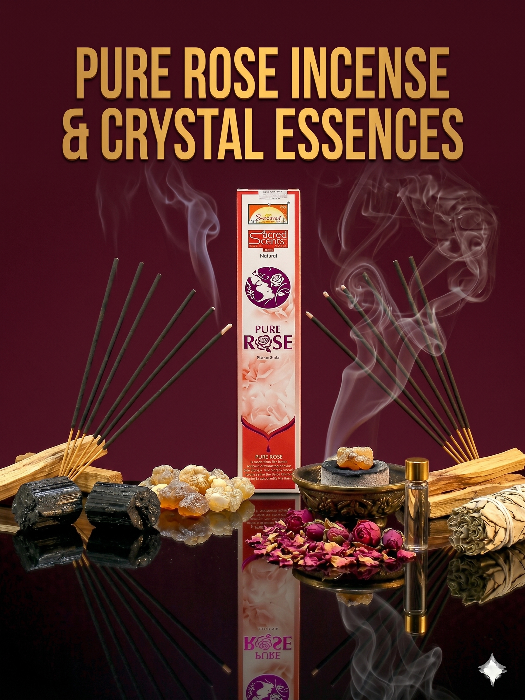 A pack of premium Rose Incense from Seamoss Africa, used for emotional healing and self-love rituals.