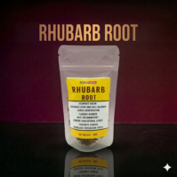 A 50g pack of premium Rhubarb Root from Seamoss Africa, used for digestive cleansing and liver detox.