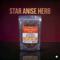 "A 100g pack of premium Star Anise Herb from Seamoss Africa, used for immune support and digestive relief.