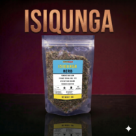 A bottle of pure Isiqunga Herb 50g from Seamoss Africa, used for traditional spiritual cleansing and removing bad luck.