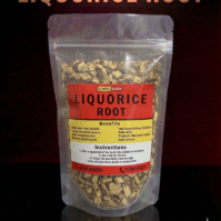A 100g pack of premium Liquorice Root from Seamoss Africa, used for digestive, kidney, and anti-inflammatory support
