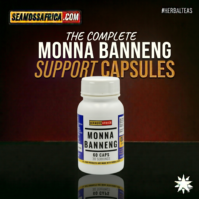A bottle of pure Monna Banneng 60 Capsules from Seamoss Africa, used for men's wellness and vitality.