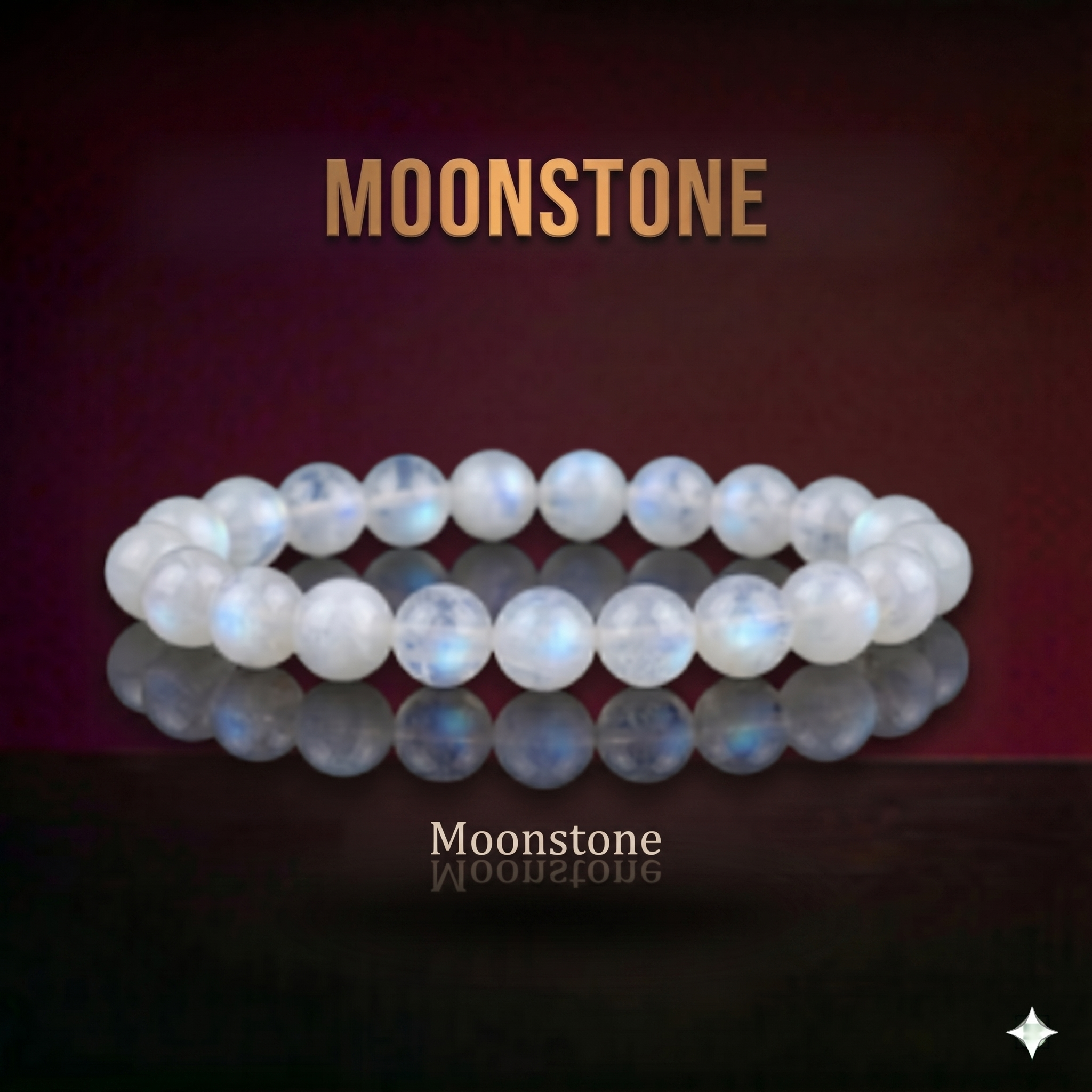 A polished Moonstone crystal from Seamoss Africa, used for intuition and emotional balance.