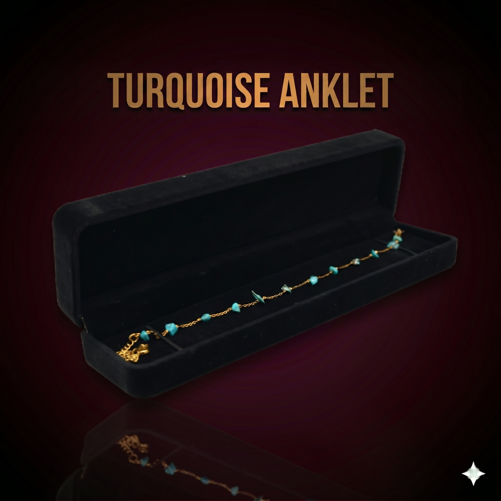 A beautiful Turquoise Anklet from Seamoss Africa, used for protection, clear communication, and inner peace
