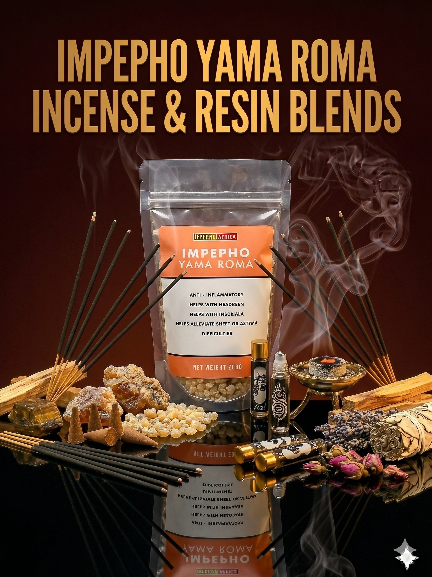 A 200g pack of traditional Impepho yama Roma herbal incense from Seamoss Africa, used for spiritual cleansing and prayer