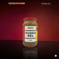 A jar of fresh, wildcrafted Seamoss Gel 375ml from Seamoss Africa, used for daily wellness and mineral support