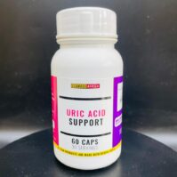 A bottle of pure Gout Support 60 Capsules from Seamoss Africa, used for joint pain relief, uric acid management, and anti-inflammatory support