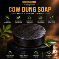 A bar of traditional Cow Dung Soap from Seamoss Africa, used for spiritual cleansing and aura purification.