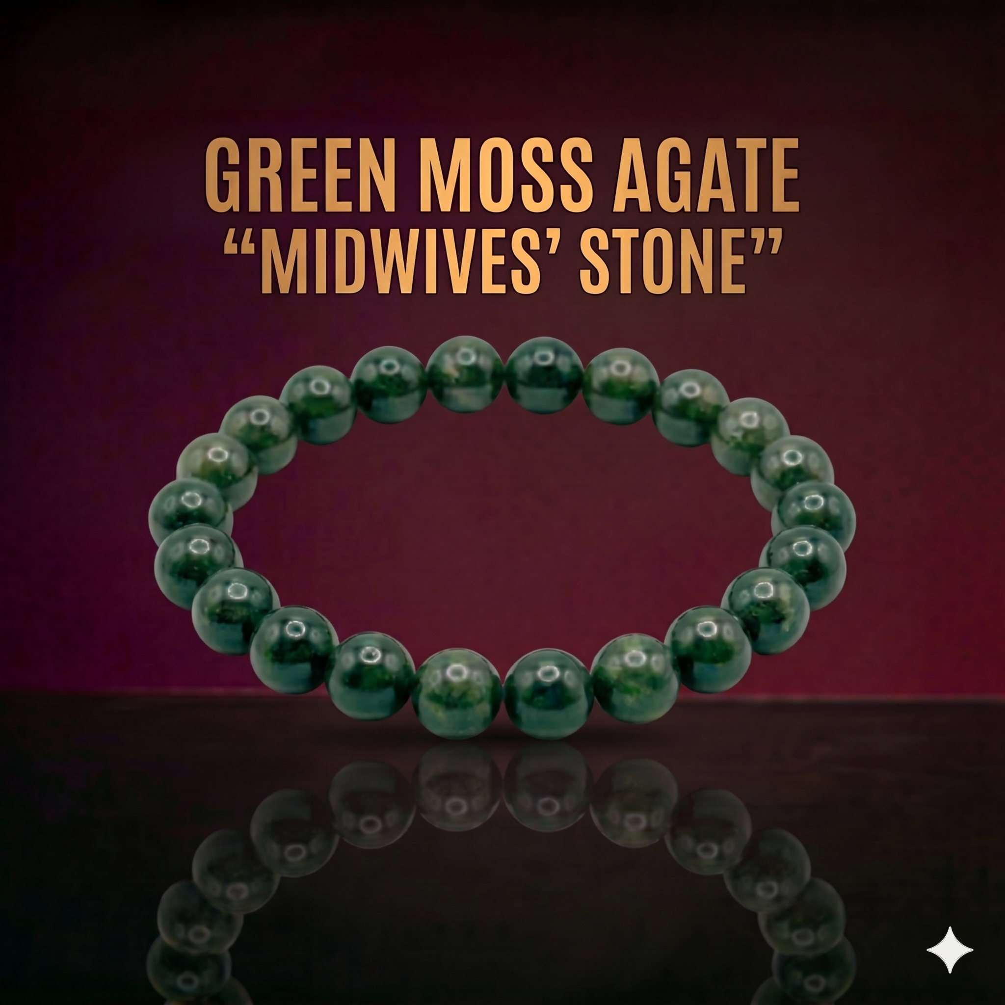 A high-quality Green Moss Agate Midwives Stone from Seamoss Africa, used for grounding and emotional support