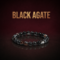 A bottle of pure Black Agate from Seamoss Africa, used for grounding energy stabilization and root chakra balancing.